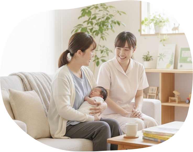 助産師と産後ママが会話している場面
