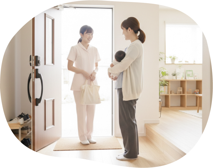 助産師が自宅訪問する場面